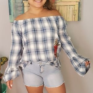 Blue and white plad shirt